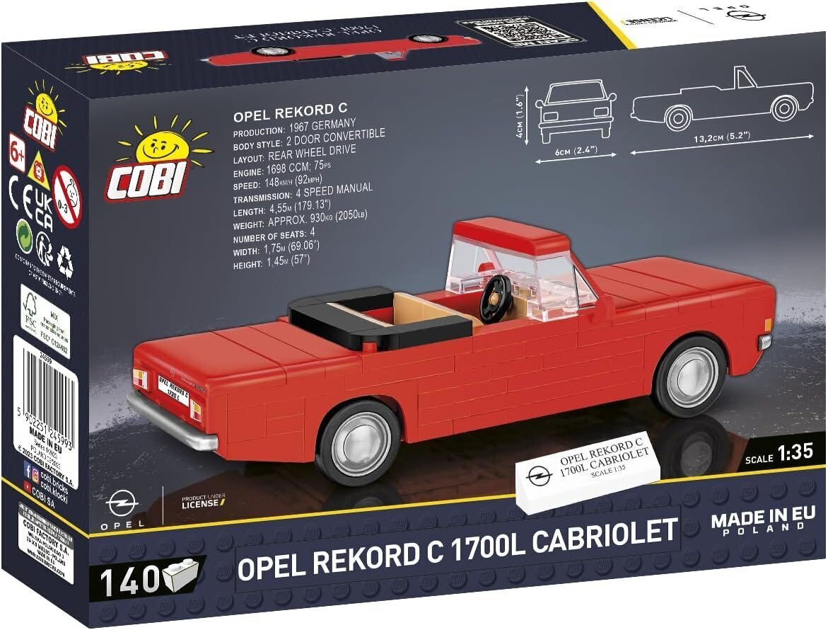 Konstruktor Cobi Opel RekordC 1700L 24599, 140 tk hind ja info | Klotsid ja konstruktorid | kaup24.ee