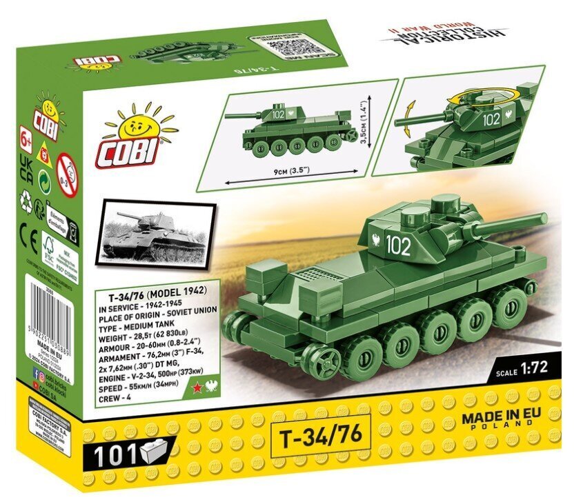 Konstruktor Cobi Tank T-34/76, 101 tk цена и информация | Klotsid ja konstruktorid | kaup24.ee