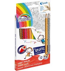 Värvilised pliiatsid Super Soft, Fiorello, 12+2 tk hind ja info | Kunstitarbed, voolimise tarvikud | kaup24.ee