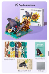 Деревянный 3d пазл Бабочка MiDeer, 63 детали цена и информация | Развивающие игрушки и игры | kaup24.ee