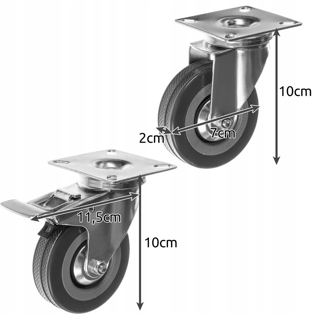 Pöörlevad rattad piduriga, 70mm, 4 tk цена и информация | Mööblirattad | kaup24.ee