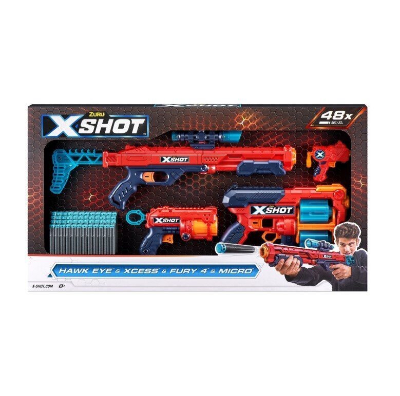 Mängupüstol Zuru X-Shot Excel Hawk+Xcess+Fury4 36585 цена и информация | Poiste mänguasjad | kaup24.ee