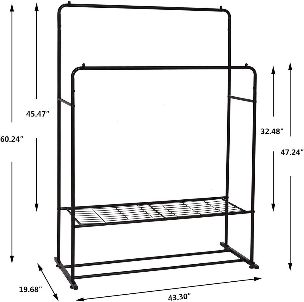 Riidestange Homerecommend, 50x110x153cm, must hind ja info | Riidestanged ja nagid | kaup24.ee