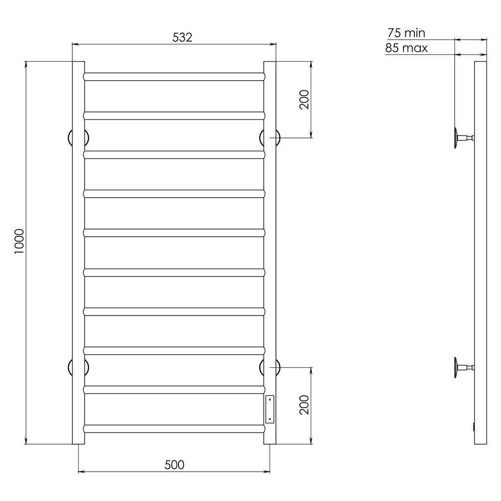 Elektriline rätikukuivati Telvel E2.L.50x100.L10.(R).Line.Timer цена и информация | Vannitoa radiaatorid ja käterätikuivatid | kaup24.ee