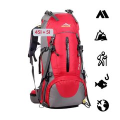 Туристический рюкзак с чехлом от дождя 50 л, красный цена и информация | Туристические, походные рюкзаки | kaup24.ee