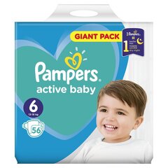 Подгузники Pampers Active Baby, размер 6, 13 -18 кг, 56 шт. цена и информация | Подгузники | kaup24.ee