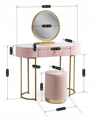 Туалетный столик со светодиодным зеркалом Glamour, розовый цена и информация | Туалетные столики | kaup24.ee