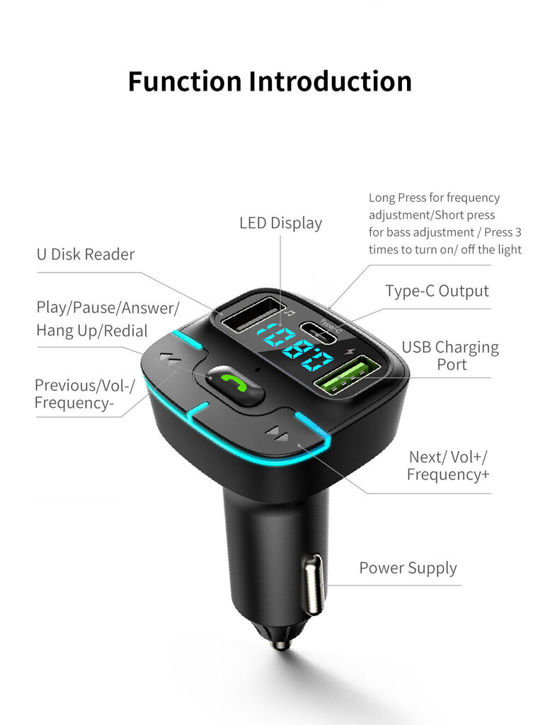 Powermax GZ03 USB + USB+C hind ja info | FM modulaatorid, FM trasmitterid | kaup24.ee