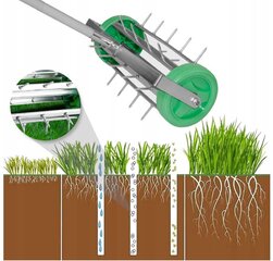 АЭРАТОР ДЛЯ ГАЗОНА РУЧНОЙ ВРАЩАЮЩИЙСЯ РОЛИК ТРАВА, ДЕРН, КИПИКИ цена и информация | Садовые инструменты | kaup24.ee