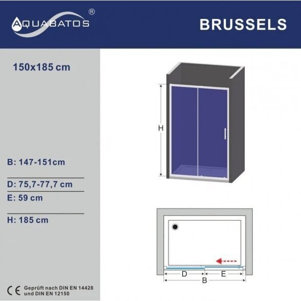 Dušiuks AQUABATOS Brussels 150x185 цена и информация | Dušikabiinide uksed ja seinad | kaup24.ee
