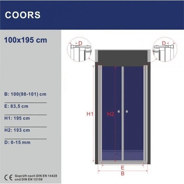 Dušiuks AQUABATOS Coors 100x195 hind ja info | Dušikabiinide uksed ja seinad | kaup24.ee