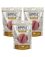 Simply From Nature Meat Strips veiseliha ja mustköömnetega, 3x80 g цена и информация | Лакомства для собак | kaup24.ee