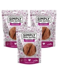 Simply From Nature Meat Strips kalkuniliha ja kookospähkliga, 3x80 g hind ja info | Maiustused koertele | kaup24.ee