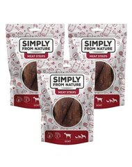 Simply From Nature Meat Strips koeramaiuse kitselihaga, 3x80 g hind ja info | Maiustused koertele | kaup24.ee