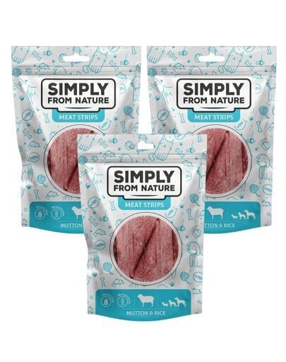 Simply From Nature Meat Strips koeramaiuse lambaliha ja riisiga, 3x80 g hind ja info | Maiustused koertele | kaup24.ee