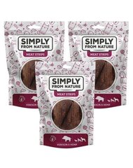 Simply From Nature Meat Strips koeramaiused uluki ja kanepiseemnetega, 3x80 g hind ja info | Maiustused koertele | kaup24.ee