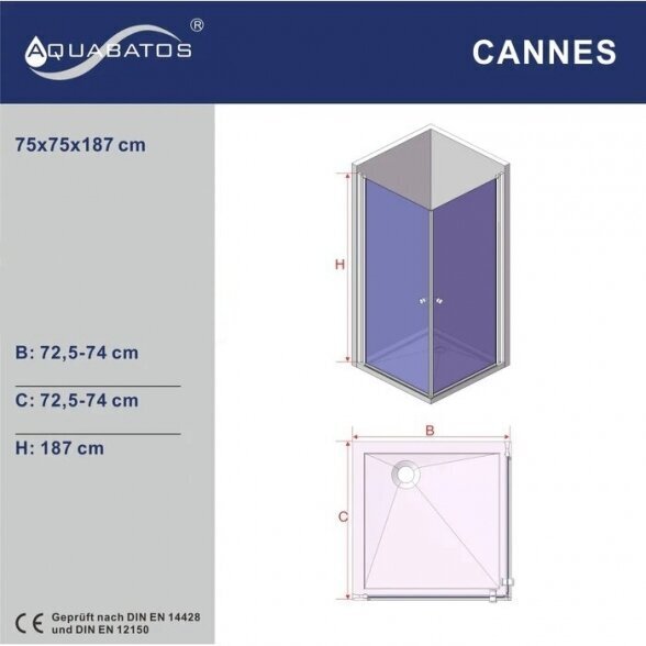 Dušikabiin Aquabatos Cannes 75x75x187 hind ja info | Dušikabiinid | kaup24.ee