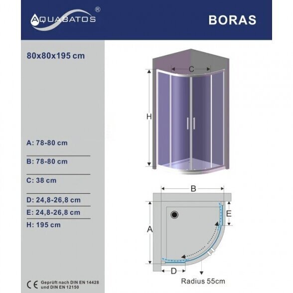 Dušikabiin Aquabatos Boras MS 80x80x195 цена и информация | Dušikabiinid | kaup24.ee