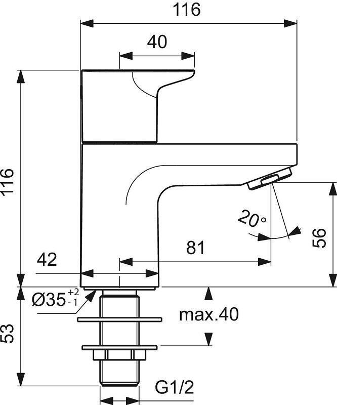 Vannitoakapp valamu ja segistiga Ideal Standard Adapto 45 hind ja info | Vannitoakapid | kaup24.ee