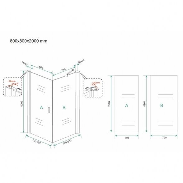 Dušikabiin WIESBADEN Salone 80x80x200 hind ja info | Dušikabiinid | kaup24.ee