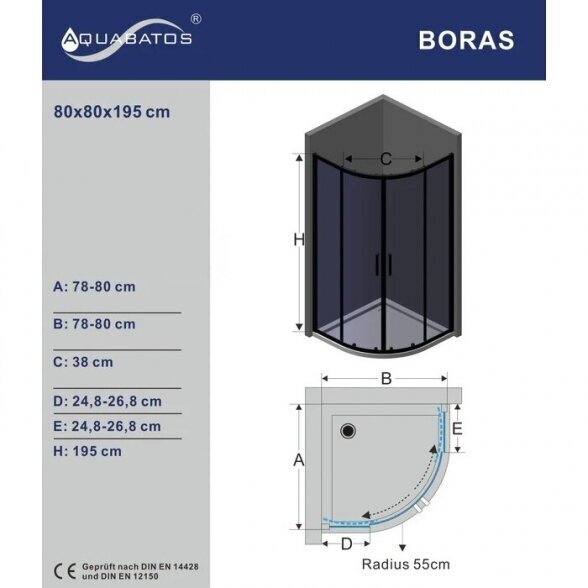 Dušikabiin AQUABATOS Boras B 80x80x195 hind ja info | Dušikabiinid | kaup24.ee