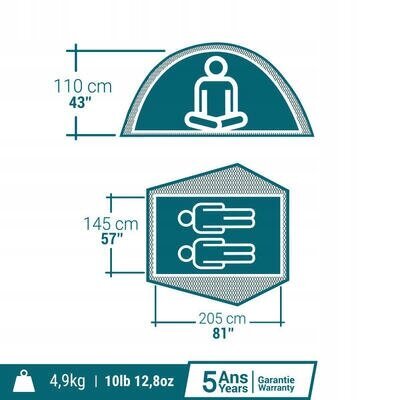 Matkatelk Quechua 2758192, 2 inimesele, hall/sinine цена и информация | Telgid | kaup24.ee