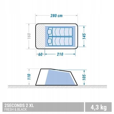 Matkatelk Quechua 2 Seconds Fresh, XL suurus, 2 inimesele цена и информация | Telgid | kaup24.ee