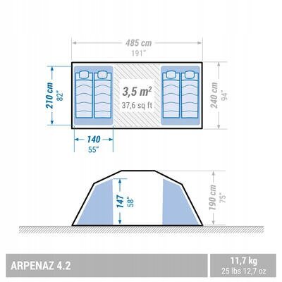 Matkatelk Quechua Arpenaz 4.2, 4 inimesele, sinine цена и информация | Telgid | kaup24.ee