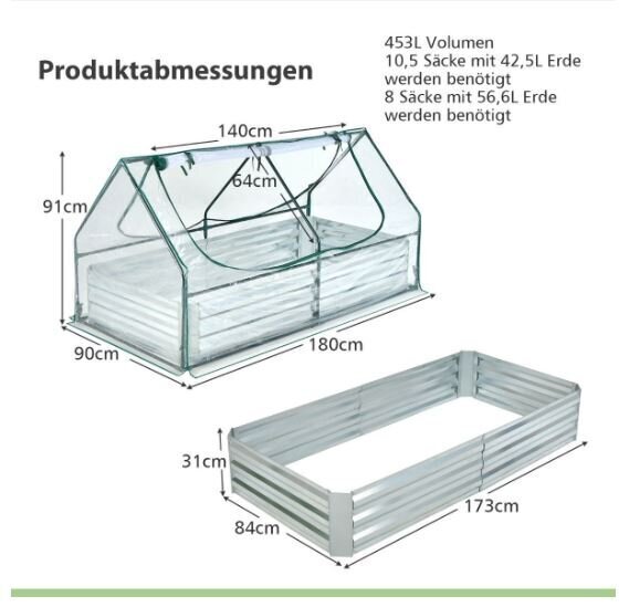 Aiakast koos varikatusega Costway, 1,80 m x 0,90 x 0,91 m цена и информация | Kasvuhooned | kaup24.ee