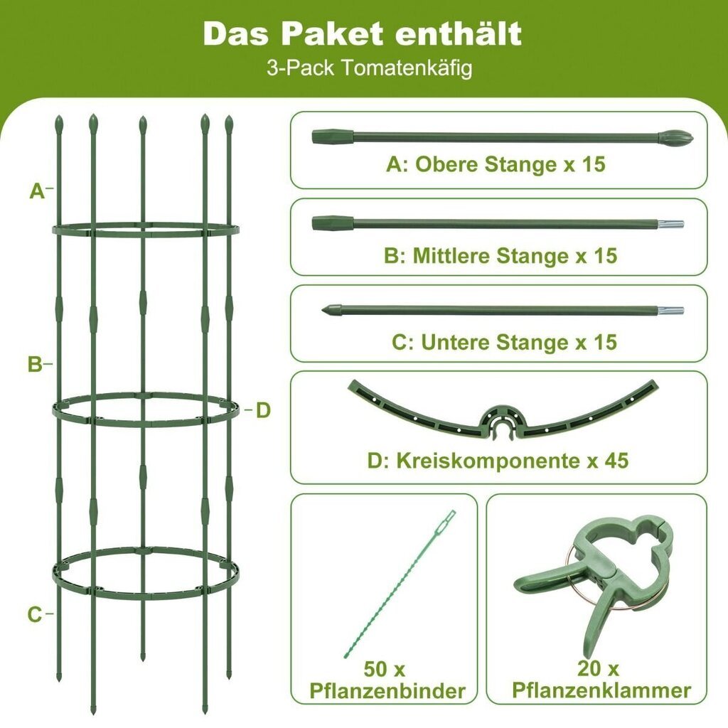 Tomati ronimisrest Costway, 3 tk цена и информация | Vaasid, alused, redelid lilledele | kaup24.ee