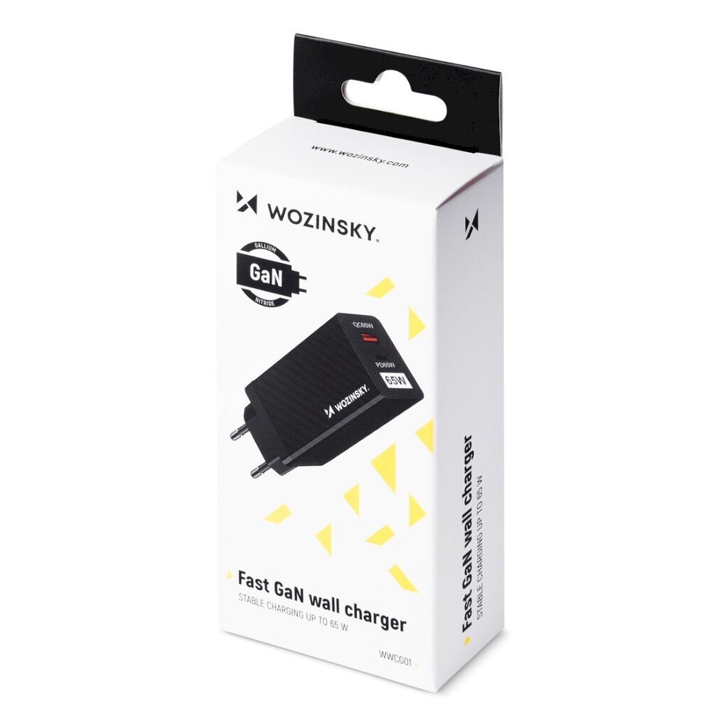 GaN Wozinsky WWCG011, 65 W., USB-C QC 3.0 PD-portidega, must hind ja info | Mobiiltelefonide laadijad | kaup24.ee