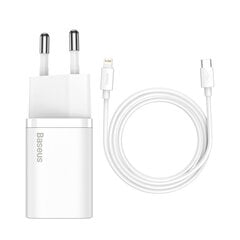 Быстрое зарядное устройство, Baseus Super Si Quick Charger 1C1, 20 Вт., кабель USB-C - Lightning 1 м., белый цена и информация | Зарядные устройства для телефонов | kaup24.ee