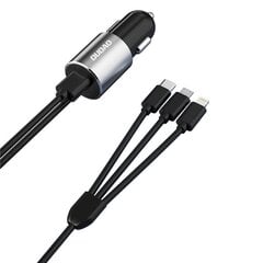 Автомобильное зарядное устройство USB, 3 в 1, Dudao, со встроенным кабелем Lightning USB-C micro USB, черный цена и информация | Автомобильные электропринадлежности 12V | kaup24.ee