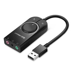 Внешний USB-адаптер звуковой карты, 3,5 мм мини-джек с регулятором громкости, 15 см, черный цена и информация | Адаптеры и USB-hub | kaup24.ee