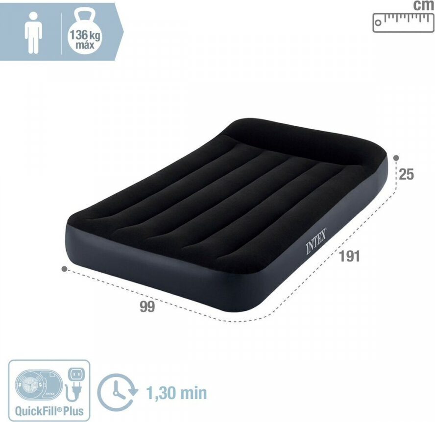 Täispuhutav madrats Intex Air Bed, 99x25x191 cm, must цена и информация | Täispuhutavad madratsid ja mööbel | kaup24.ee