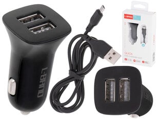 Двойное автомобильное зарядное устройство, USB + микро, черный цена и информация | Зарядные устройства для телефонов | kaup24.ee