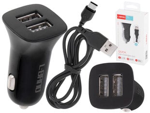 Kahekordne autolaadija, USB + C-tüüpi laadija, must hind ja info | Mobiiltelefonide laadijad | kaup24.ee