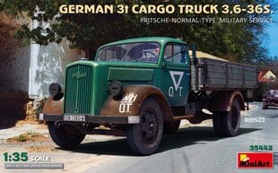 Liimitav mudel MiniArt 35442 German 3t Cargo Truck 3,6-36S Pritsche-Normal-Type Military 1/35 цена и информация | Склеиваемые модели | kaup24.ee