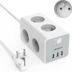 Удлинитель TESSAN с 6 розетками и 3 USB-разъемами цена и информация | Адаптеры и USB-hub | kaup24.ee