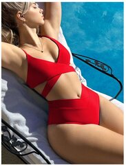 Летний пляжный однотонный комплект бикини,цвет красный цена и информация | Купальники | kaup24.ee