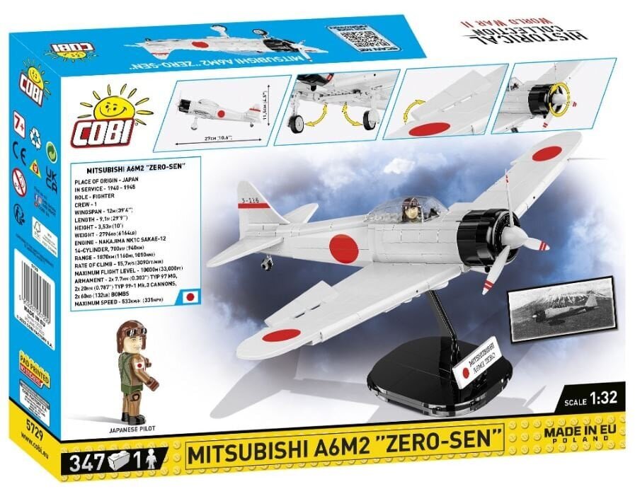 Konstruktor Cobi HC Mitsubishi A6M2 ZER-SEN 5729, 347 tk цена и информация | Klotsid ja konstruktorid | kaup24.ee