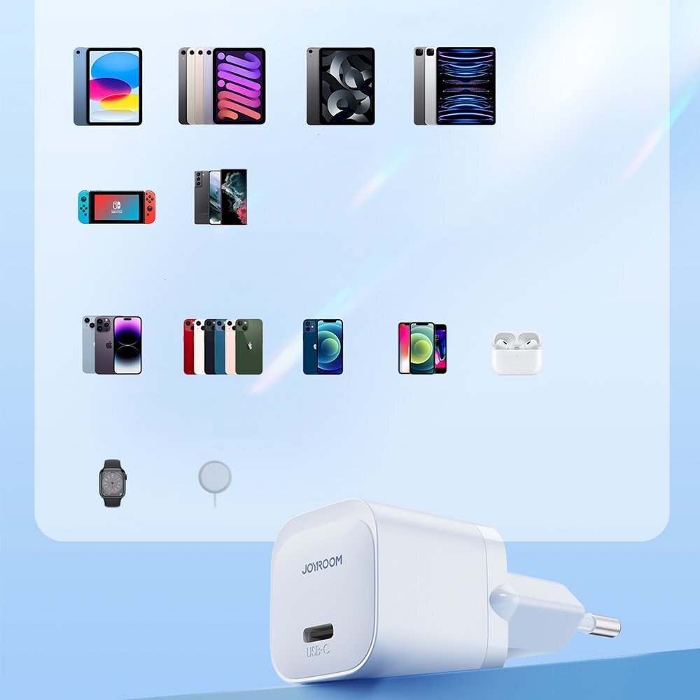 Minilaadija, Joyroom JR-TCF021, juhtmega, iPhone Lightning, USB-C 20 W, PD, valge hind ja info | Mobiiltelefonide laadijad | kaup24.ee