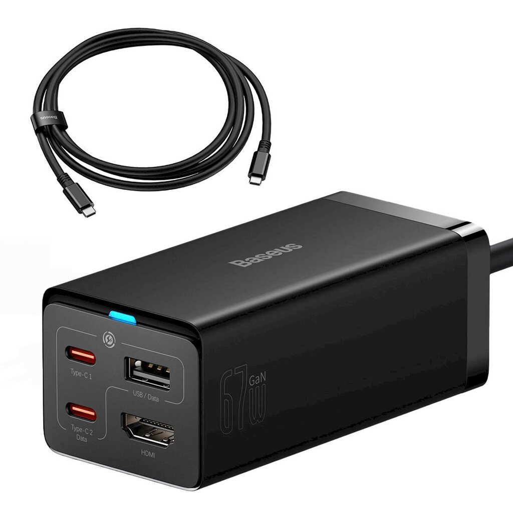 Võrgulaadija 2in1 Baseus CCGP1102011 Pro, HUB konverter, HDMI 4K 2x USB-C USB-A, must hind ja info | Mobiiltelefonide laadijad | kaup24.ee