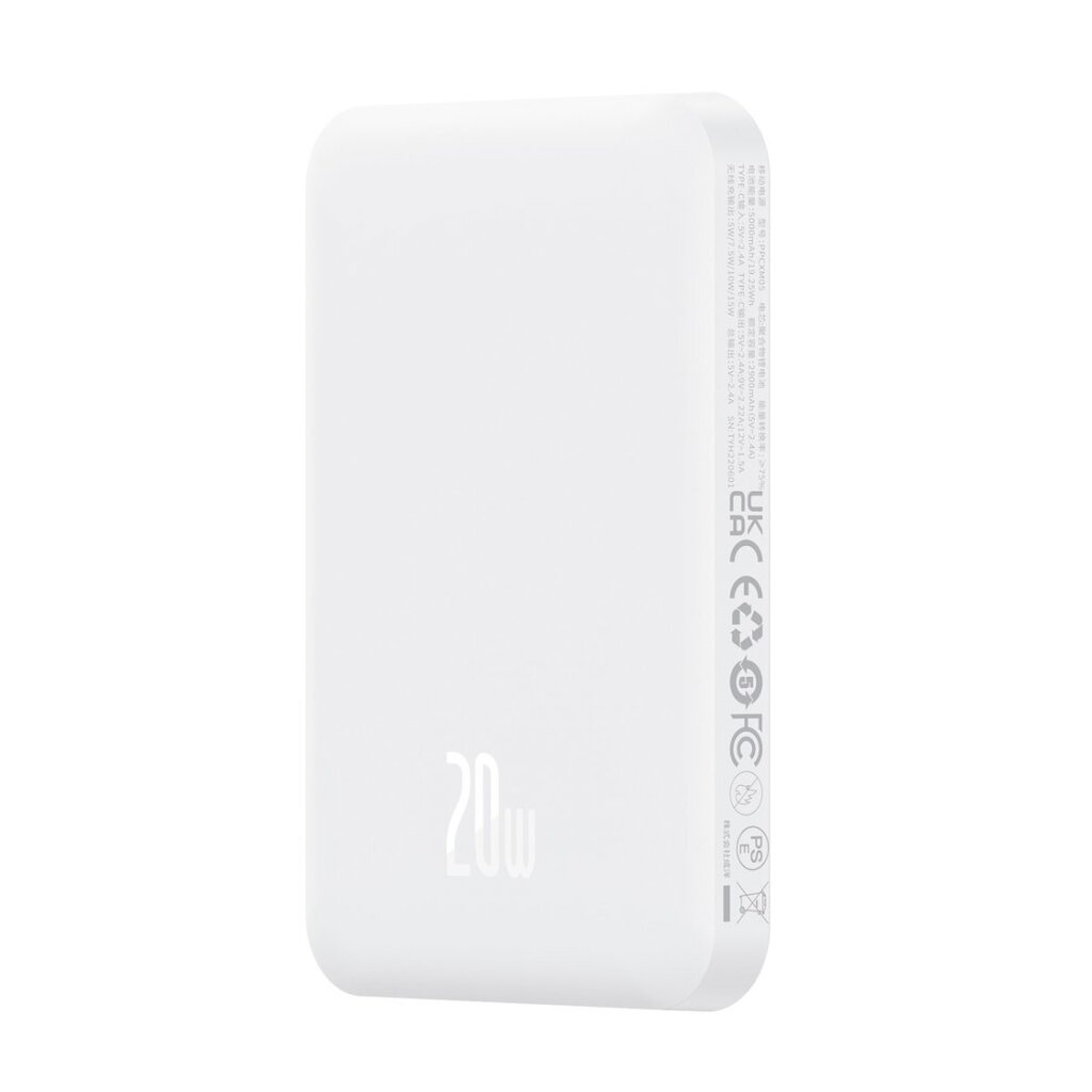 Mini toiteallikas Baseus, 5000 mAh., 20 W., USB-C kaabel, 20 V / 3 A, valge цена и информация | Akupangad | kaup24.ee