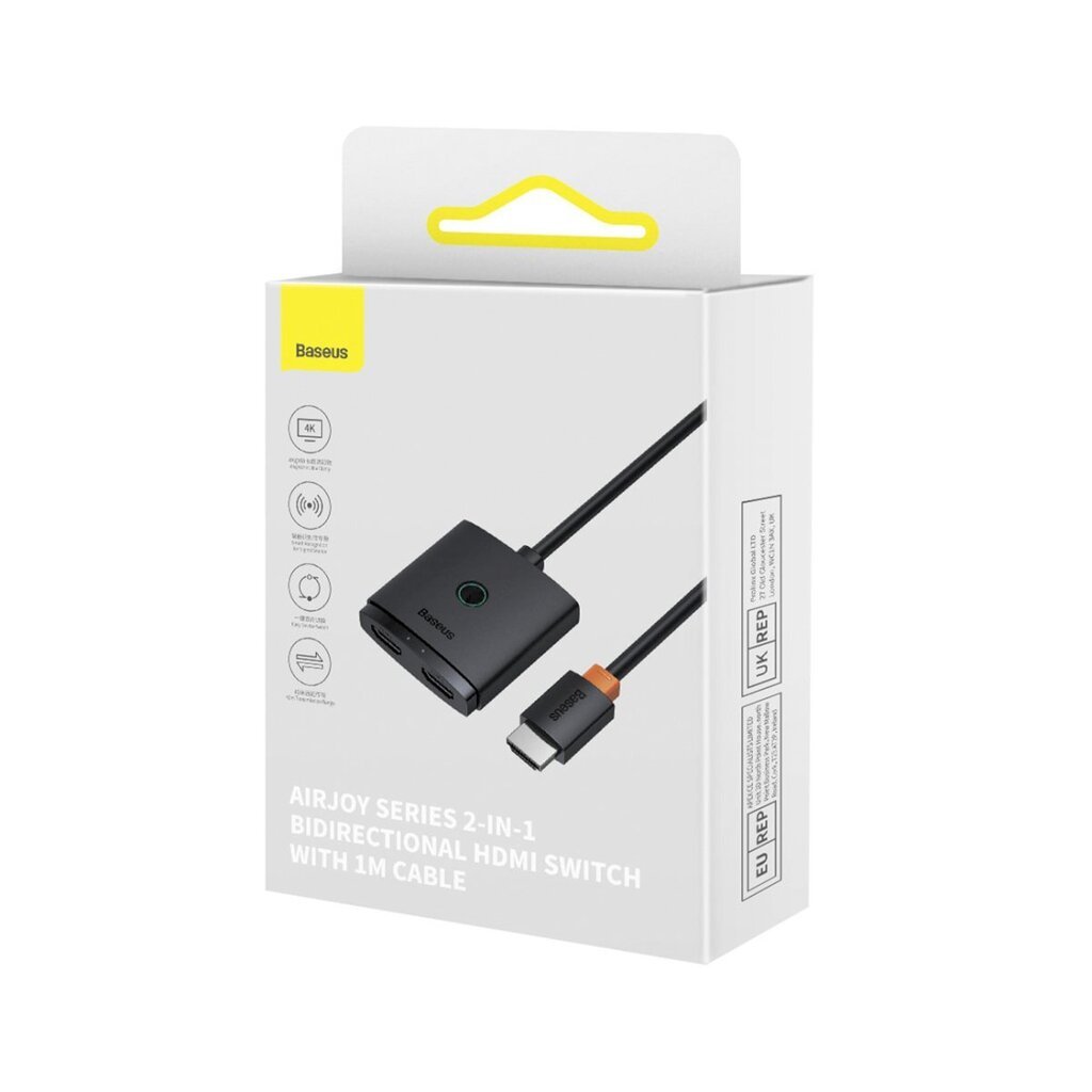 HDMI adapter jagaja, 2in1, Baseus B01331105111-001, 4K, 60Hz., kahesuunaline AirJoy, 1 m., must hind ja info | USB jagajad, adapterid | kaup24.ee