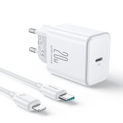 Мини-зарядное устройство сетевое, Joyroom JR-TCF061, с кабелем iPhone Lightning, USB-C, 20 Вт., PD, белый цена и информация | Зарядные устройства для телефонов | kaup24.ee