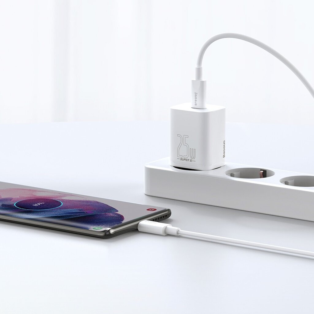 Kiirlaadija, Baseus Si 1, 1 m USB-C kaabliga, 25W. 3A., valge цена и информация | Mobiiltelefonide laadijad | kaup24.ee