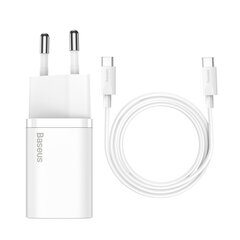 Быстрое зарядное устройство, Baseus Si 1, с кабелем USB-C 1 м, 25 Вт. 3 А, белый цена и информация | Зарядные устройства для телефонов | kaup24.ee
