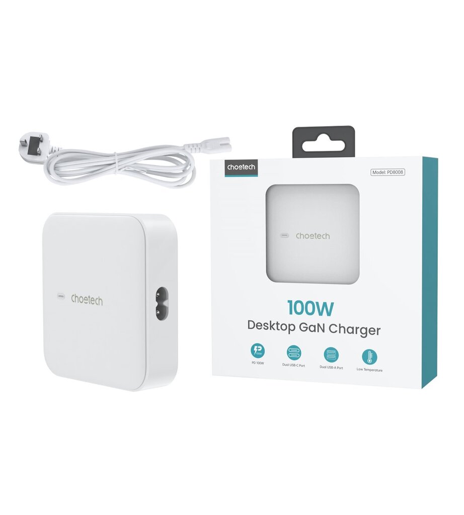 Võimas võrgulaadija, Choetech PD8001, 2x USB-A, 2x USB-C, 100 W., valge hind ja info | Akupangad | kaup24.ee