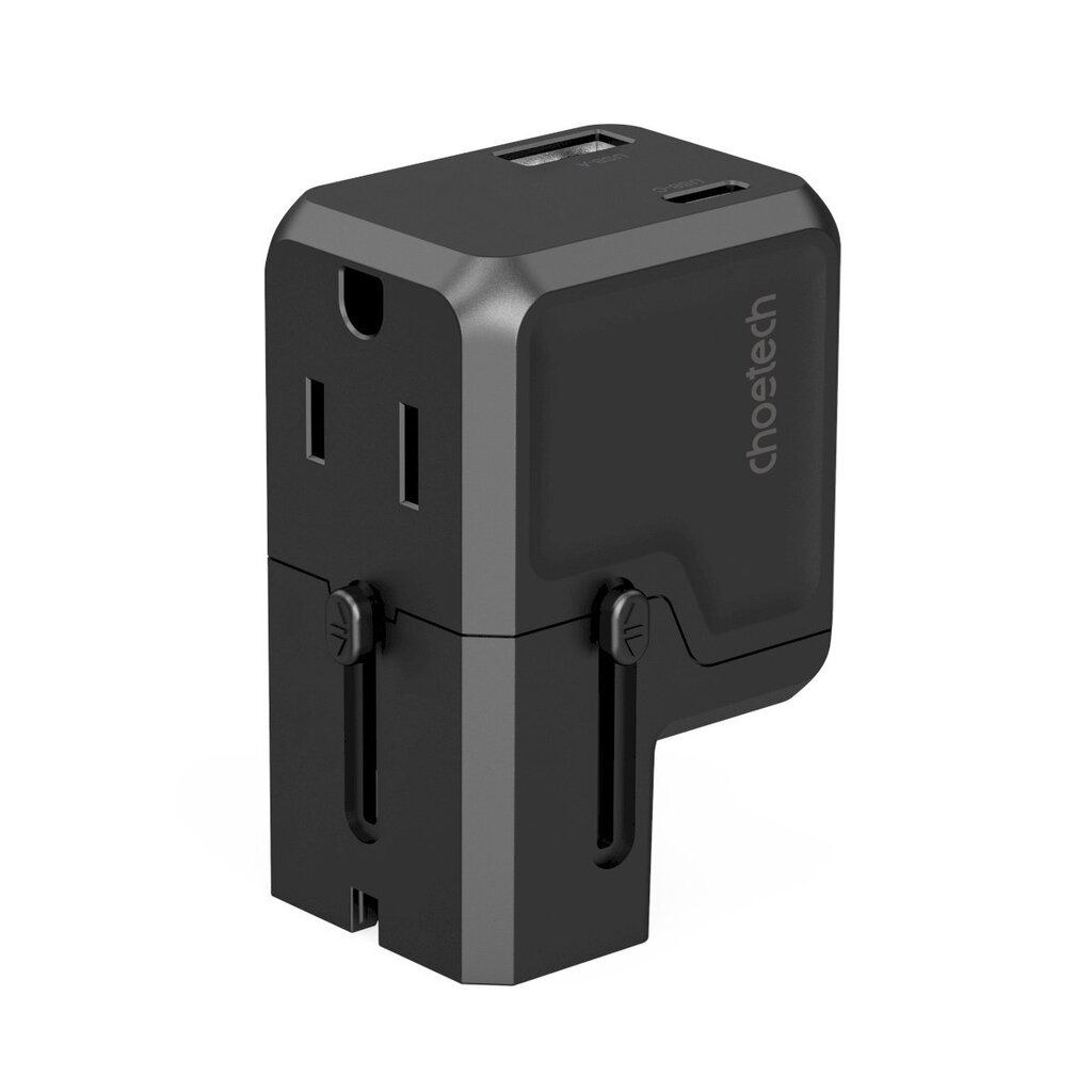 Universaalne reisilaadija, Choetech PD60381, USB-C, USB-A, PD 20 W., pistikud USA EU UK AU, must hind ja info | Mobiiltelefonide laadijad | kaup24.ee